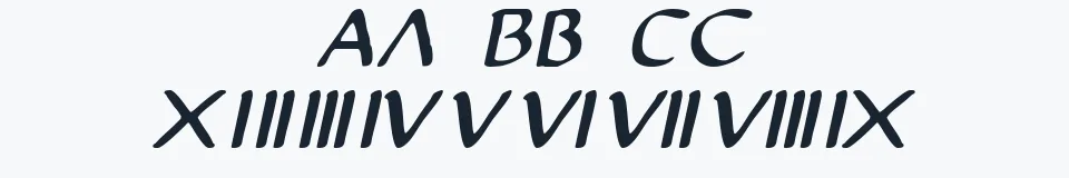 Rzeczywista próbka kroju Justinian — Aa Bb Cc 0123456789