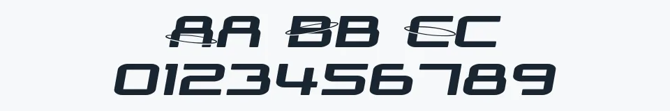Rzeczywista próbka kroju SF Outer Limits Extended — Aa Bb Cc 0123456789