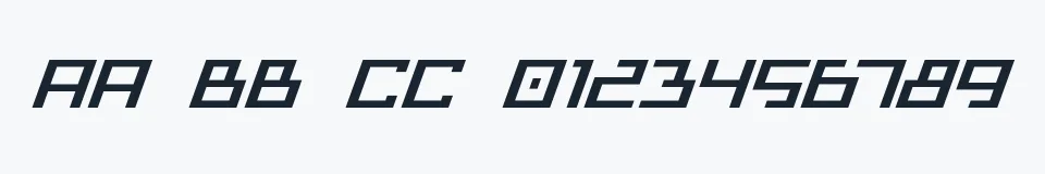 Rzeczywista próbka kroju Bionic Type Expanded Italic — Aa Bb Cc 0123456789