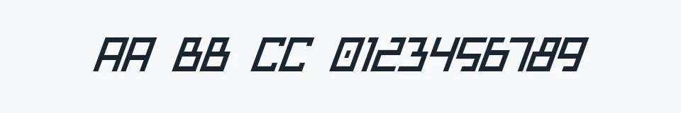 Rzeczywista próbka kroju Bionic Type Italic — Aa Bb Cc 0123456789