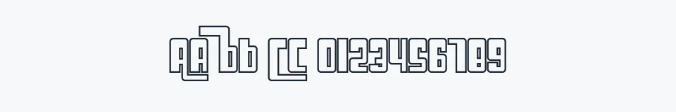 Rzeczywista próbka kroju SF Cosmic Age Outline — Aa Bb Cc 0123456789