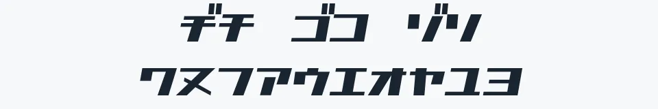 Rzeczywista próbka kroju D3 Factorism Katakana Italic — Aa Bb Cc 0123456789