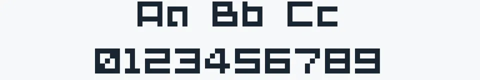 Rzeczywista próbka kroju D3 Littlebitmapism Suquare — Aa Bb Cc 0123456789