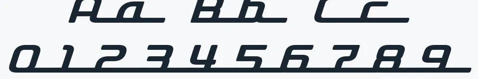 Rzeczywista próbka kroju D3 Roadsterism Long Italic — Aa Bb Cc 0123456789