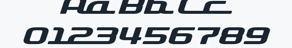Rzeczywista próbka kroju D3 Roadsterism Wide Italic — Aa Bb Cc 0123456789