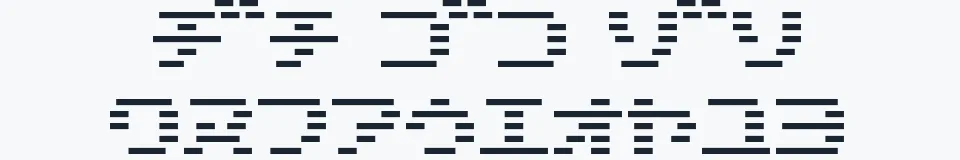 Rzeczywista próbka kroju D3 DigiBitMapism Katakana — Aa Bb Cc 0123456789