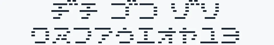 Rzeczywista próbka kroju D3 DigiBitMapism Katakana Thin — Aa Bb Cc 0123456789