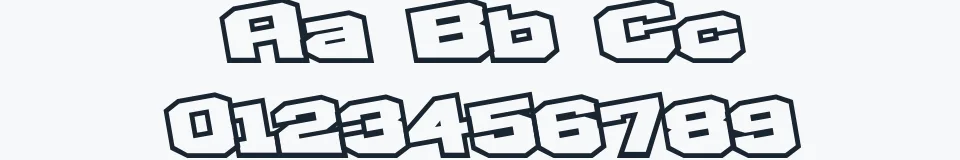 Rzeczywista próbka kroju D3 Egoistism outline extra — Aa Bb Cc 0123456789