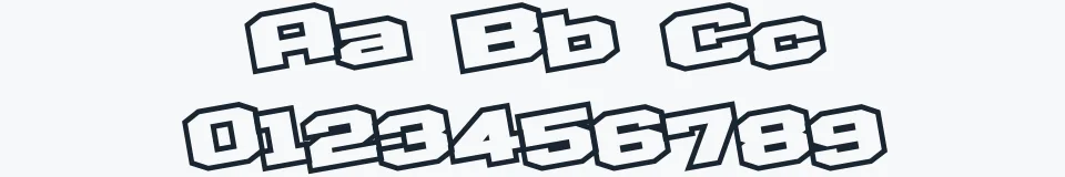 Rzeczywista próbka kroju D3 Egoistism outline leaning — Aa Bb Cc 0123456789