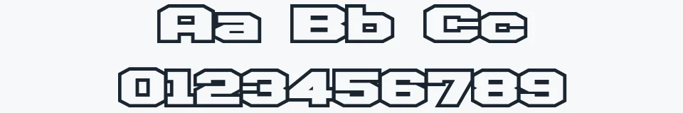Rzeczywista próbka kroju D3 Egoistism outline — Aa Bb Cc 0123456789