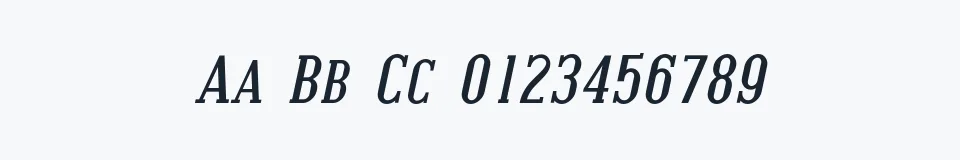 Rzeczywista próbka kroju Covington SC Italic — Aa Bb Cc 0123456789