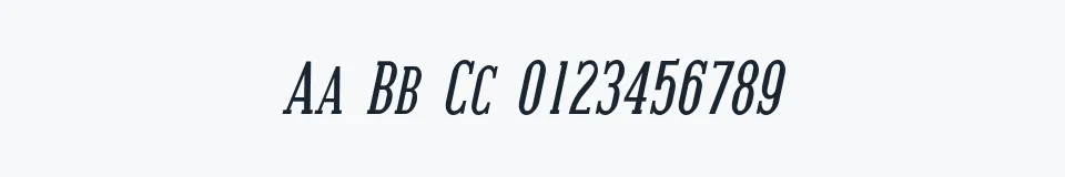 Rzeczywista próbka kroju Covington SC Cond Italic — Aa Bb Cc 0123456789