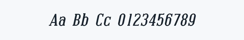Rzeczywista próbka kroju Covington Italic — Aa Bb Cc 0123456789