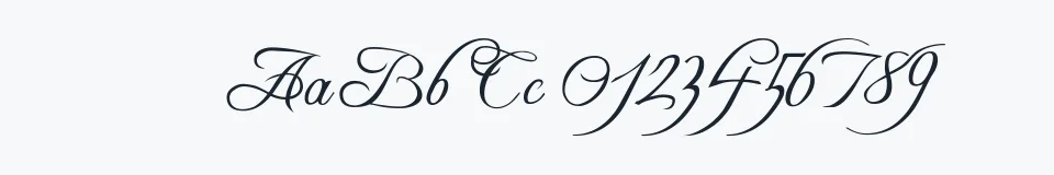 Rzeczywista próbka kroju Freebooter Script — Aa Bb Cc 0123456789