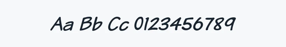Rzeczywista próbka kroju Komika Text — Aa Bb Cc 0123456789