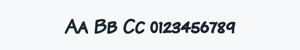 Rzeczywista próbka kroju Komika Text Kaps — Aa Bb Cc 0123456789