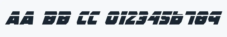 Rzeczywista próbka kroju Rogue Hero Laser Italic — Aa Bb Cc 0123456789