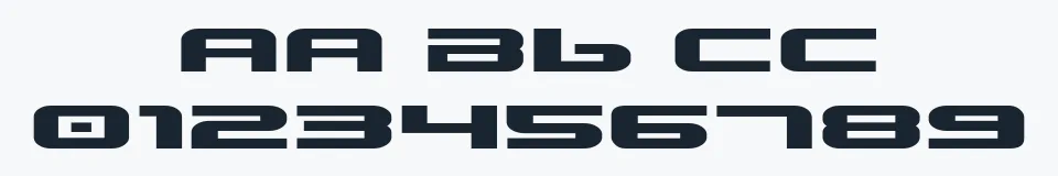 Rzeczywista próbka kroju Gunship Expanded — Aa Bb Cc 0123456789