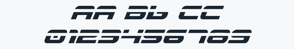 Rzeczywista próbka kroju Gunship Laser Italic — Aa Bb Cc 0123456789