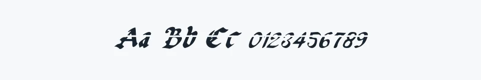 Rzeczywista próbka kroju UberhÃ¶lme Lazar Italic — Aa Bb Cc 0123456789
