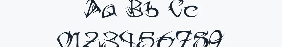 Rzeczywista próbka kroju Tribal Two — Aa Bb Cc 0123456789