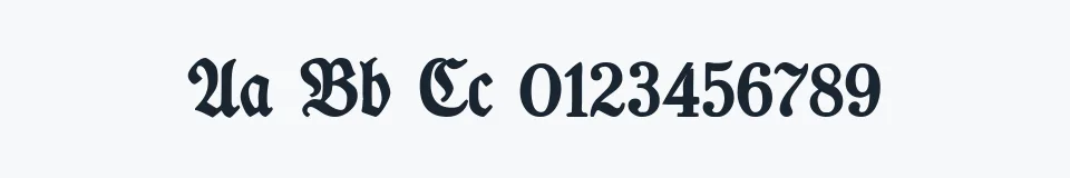 Rzeczywista próbka kroju TypographerFraktur — Aa Bb Cc 0123456789