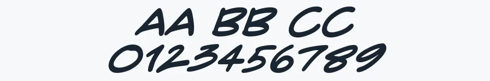 Rzeczywista próbka kroju CrimeFighter BB — Aa Bb Cc 0123456789