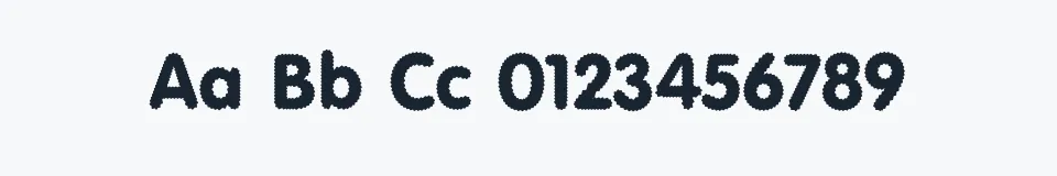 Rzeczywista próbka kroju Riggle — Aa Bb Cc 0123456789
