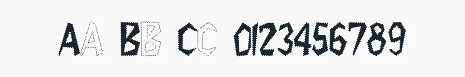 Rzeczywista próbka kroju Tappys — Aa Bb Cc 0123456789