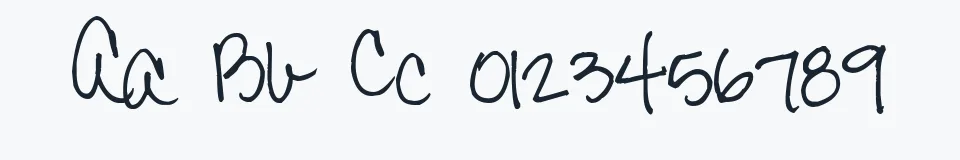 Rzeczywista próbka kroju Pea Amy*Rica Script — Aa Bb Cc 0123456789