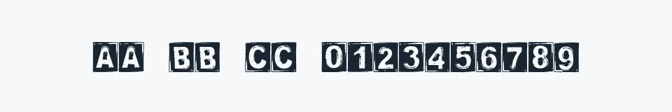 Rzeczywista próbka kroju Stamped DSG — Aa Bb Cc 0123456789