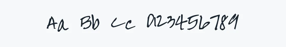Rzeczywista próbka kroju Pea Karen's Script — Aa Bb Cc 0123456789